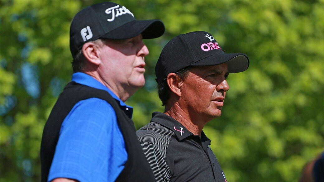 Titleist golf ball players Scott Hoch and Tom Pernice discuss shot strategy at the 2019 Bass Pro Shops Legends of Golf